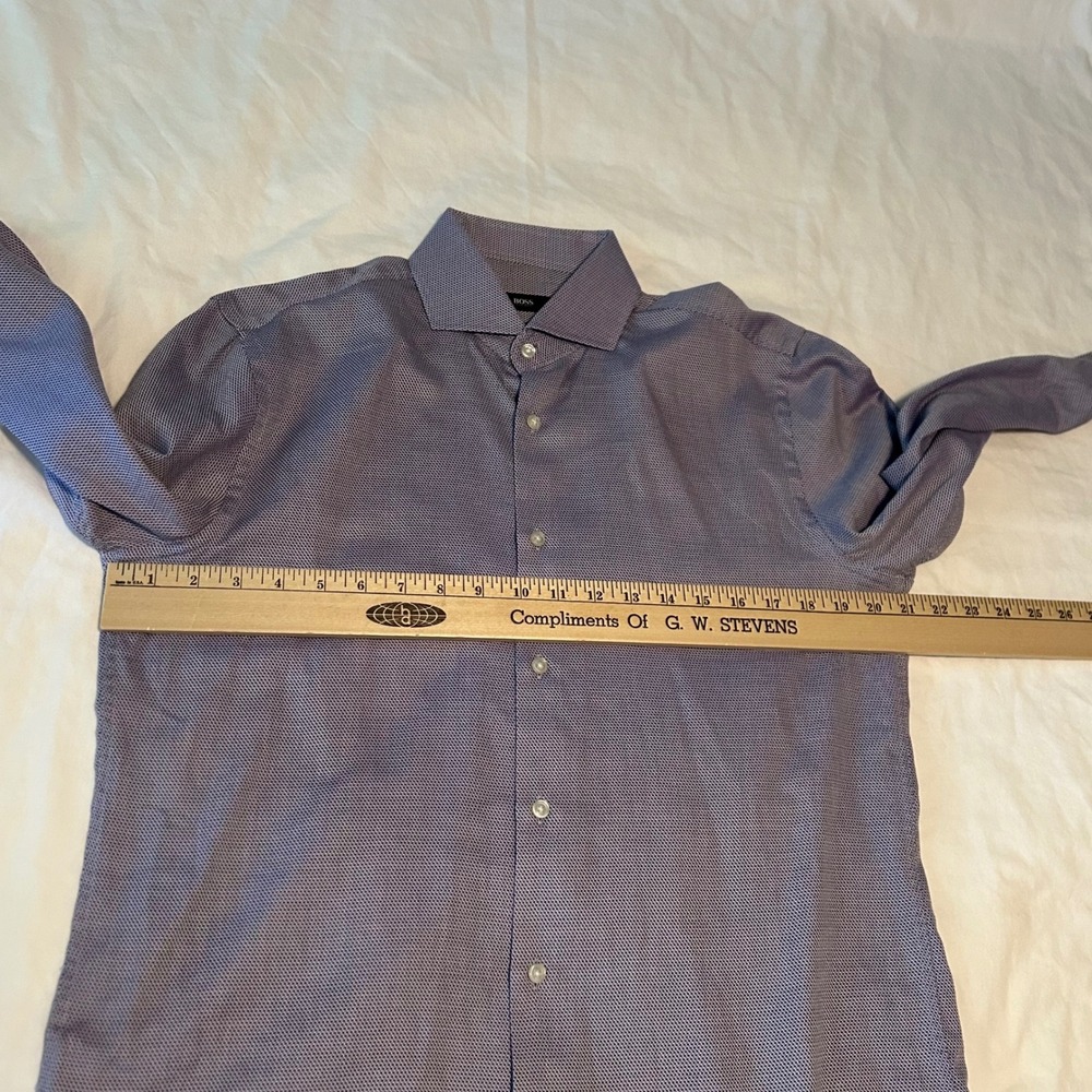 BOSS Hugo Boss Sharp Fit Dress Shirt Blue Patterned Long Sleeve Button Down - Picture 9 of 11